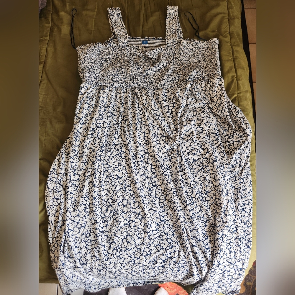 Old Navy Blue and White Floral Midi Dress, Smocked Top